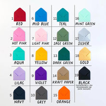 Load image into Gallery viewer, a group of different colored envelopes on a white background