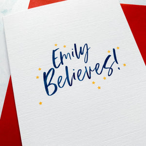 Personalised 'I Believe' Santa Christmas Card – Personalised grandchild Card – Card for brother/sister – Christmas Day card for child
