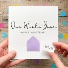 Load image into Gallery viewer, Personalised Anniversary Card - Handmade UK Luxury Silk Card with Secret Message Reveal