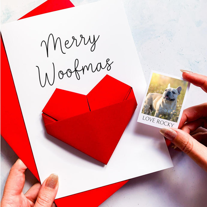 Personalised Dog Christmas Card – Handmade Origami Heart Photo Keepsake Gift
