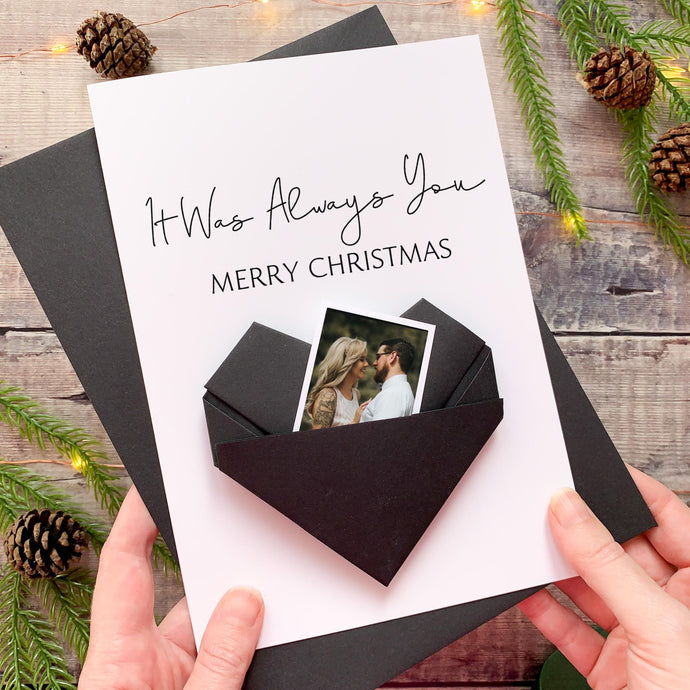 Personalised Christmas Card - Handmade Origami Heart Photo Keepsake Gift