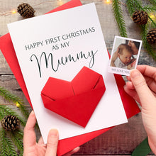 Load image into Gallery viewer, First Christmas Mummy Card – Personalised Origami Heart Keepsake Photo Gift A5