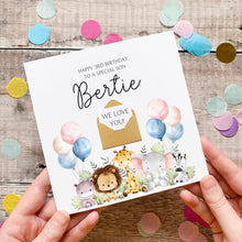 Load image into Gallery viewer, 3rd Birthday Card Son - Personalised Jungle Animal Card With Mini Envelope Gift