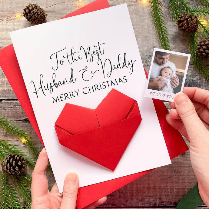 Personalised Christmas Card – Handmade Keepsake Gift With Origami Heart Design