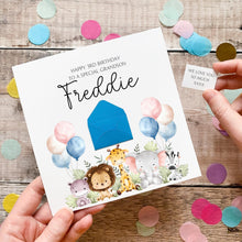 Load image into Gallery viewer, 3rd Birthday Card - Personalised Jungle Animal Card With Mini Envelope, Custom Age