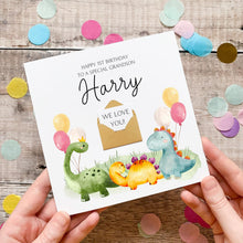 Load image into Gallery viewer, Personalised 1st Birthday Card – Watercolour Dino Art | Handmade Kids Card, Hidden Message