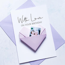 Load image into Gallery viewer, Personalised Origami Heart Card – Handmade Birthday Photo Keepsake Gift For Mum