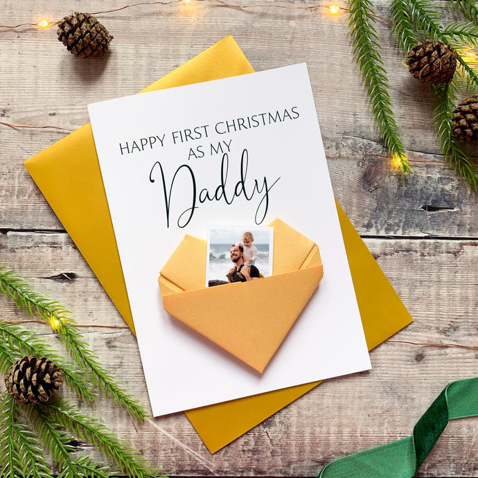 First Christmas Daddy Card – Personalised Origami Heart Keepsake Gift For New Dad
