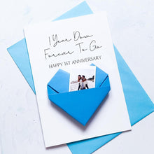 Load image into Gallery viewer, 1st Anniversary Card, Origami Heart Photo Card, Personalised Paper Wedding Anniversary, Large Handmade Keepsake Gift, For Wife, Husband