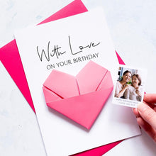 Load image into Gallery viewer, Personalised Birthday Card - Handmade Origami Heart Photo Keepsake Gift for Mum