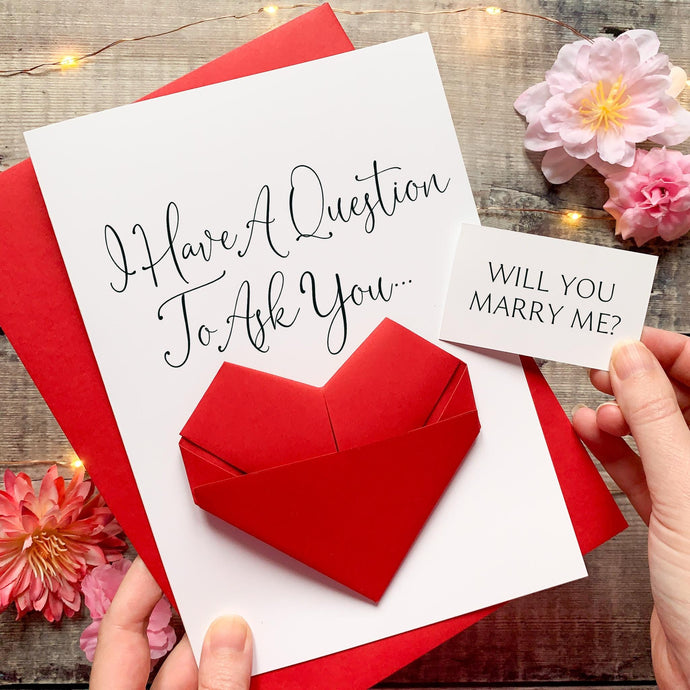 Origami Heart Proposal Card – Handmade Keepsake A5 Size Romantic Greeting