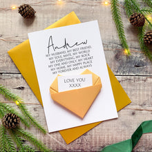 Load image into Gallery viewer, Personalised Husband Christmas Card - Handmade Keepsake Gift With Origami Heart