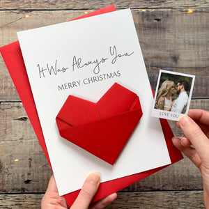 Personalised Christmas Card - Handmade Origami Heart Photo Keepsake Gift