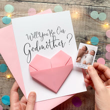 Load image into Gallery viewer, Godparent Proposal Card – Handmade Keepsake With Origami Heart From Twins Gift