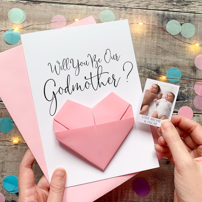 Godparent Proposal Card – Handmade Keepsake With Origami Heart From Twins Gift