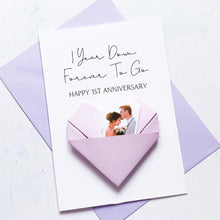 Load image into Gallery viewer, 1st Anniversary Card, Origami Heart Photo Card, Personalised Paper Wedding Anniversary, Large Handmade Keepsake Gift, For Wife, Husband