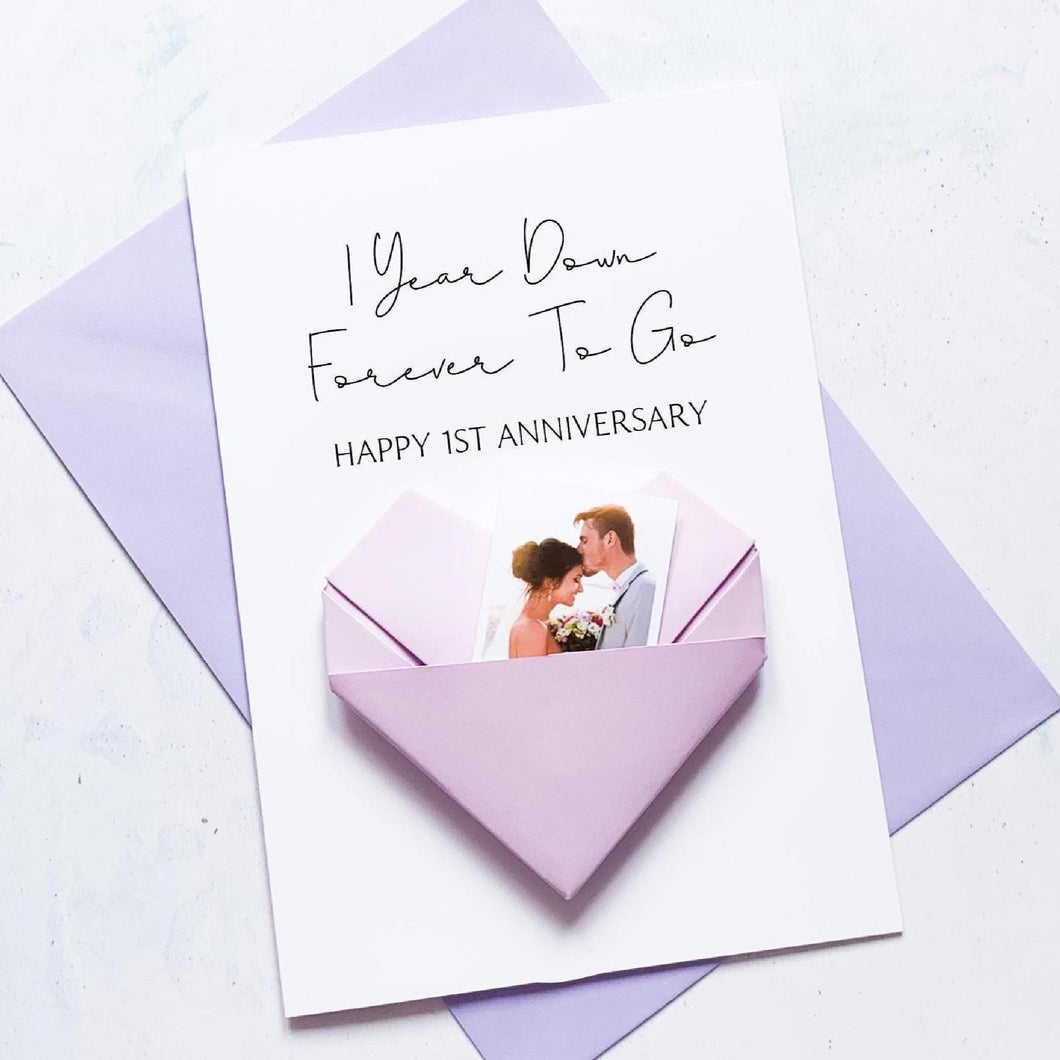 1st Anniversary Card, Origami Heart Photo Card, Personalised Paper Wedding Anniversary, Large Handmade Keepsake Gift, For Wife, Husband