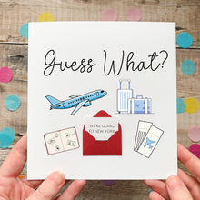 Load image into Gallery viewer, Holiday Reveal Card - Personalised Travel Surprise With Blue Graphics, Handmade UK Silk