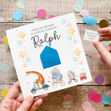 Load image into Gallery viewer, Little Boy Birthday Card - Personalised Safari Animal Design With Hidden Message, Custom Age