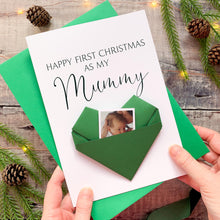 Load image into Gallery viewer, First Christmas Mummy Card – Personalised Origami Heart Keepsake Photo Gift A5