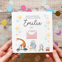 Load image into Gallery viewer, Personalised Birthday Card – Cute Safari Animals Jungle Theme With Mini Envelope