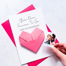 Load image into Gallery viewer, 1st Anniversary Card, Origami Heart Photo Card, Personalised Paper Wedding Anniversary, Large Handmade Keepsake Gift, For Wife, Husband