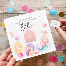 Load image into Gallery viewer, Personalised Mermaid Birthday Card – Pink Handmade Silk Keepsake For Granddaughter