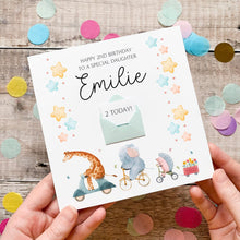 Load image into Gallery viewer, Personalised Birthday Card – Cute Safari Animals Jungle Theme With Mini Envelope