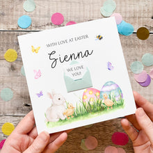 Load image into Gallery viewer, Personalised Easter Card – Cute Bunny and Chick Design on Premium Silk Paper