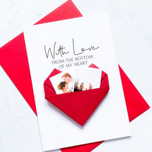 Load image into Gallery viewer, Personalised Anniversary Card – Handmade Origami Heart, Photo Keepsake Gift