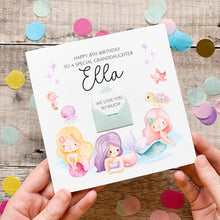 Load image into Gallery viewer, Personalised Mermaid Birthday Card – Pink Handmade Silk Keepsake For Granddaughter