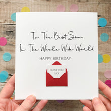 Load image into Gallery viewer, Best Son Birthday Card – Handmade Keepsake With Hidden Message &amp; 3D Mini Envelope