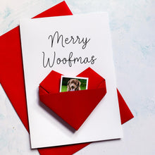 Load image into Gallery viewer, Personalised Dog Christmas Card – Handmade Origami Heart Photo Keepsake Gift