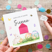 Load image into Gallery viewer, Personalised Easter Card – Cute Bunny and Chick Design on Premium Silk Paper