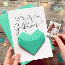 Load image into Gallery viewer, Godparent Proposal Card – Personalised Handmade Keepsake Gift with Origami Heart