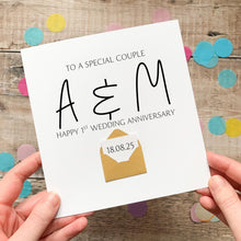 Load image into Gallery viewer, 1st Anniversary Card - Romantic Personalised Design With Handmade Envelope &amp; Silk Paper