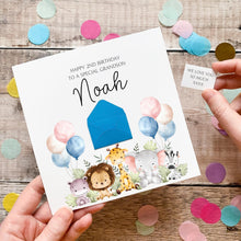 Load image into Gallery viewer, Personalised Birthday Card – Jungle Theme Animal Design With Custom Age &amp; Mini Envelope