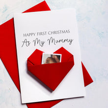 Load image into Gallery viewer, Personalised 1st Christmas Card – Handmade Origami Heart Keepsake Gift for New Mother