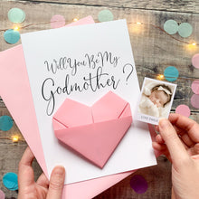 Load image into Gallery viewer, Godparent Proposal Card - Handmade Keepsake with Removable Origami Heart Gift