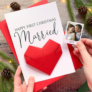 First Christmas Card - Personalised Origami Heart Keepsake Gift | Large A5 Photo Insert
