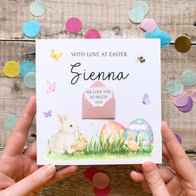 Load image into Gallery viewer, Personalised Easter Card – Cute Bunny and Chick Design on Premium Silk Paper