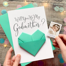 Load image into Gallery viewer, Godparent Proposal Card - Handmade Keepsake with Removable Origami Heart Gift