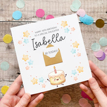 Load image into Gallery viewer, Gift For Little Girl - Personalised Pink Cake Birthday Card | Handmade UK Silk Paper
