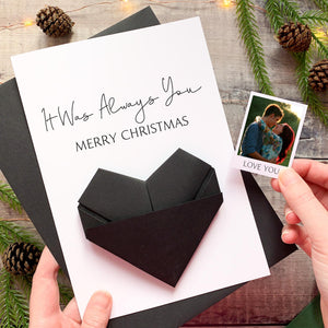 Personalised Christmas Card - Handmade Origami Heart Photo Keepsake Gift