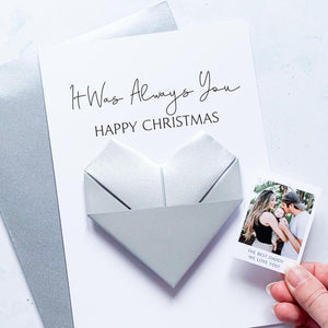 Personalised Christmas Card - Handmade Origami Heart Photo Keepsake Gift
