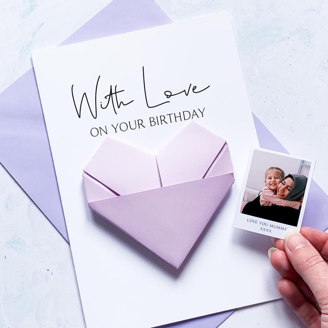 Personalised Birthday Card – Origami Heart Card With Photo Keepsake Gift