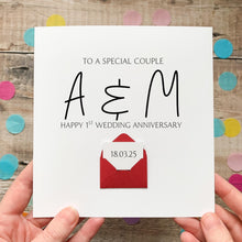 Load image into Gallery viewer, 1st Anniversary Card - Romantic Personalised Design With Handmade Envelope &amp; Silk Paper