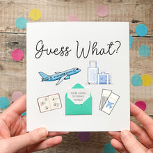Load image into Gallery viewer, Holiday Reveal Card - Personalised Travel Surprise With Blue Graphics, Handmade UK Silk