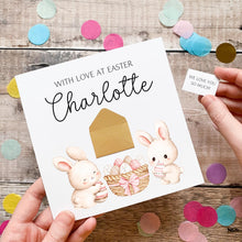 Load image into Gallery viewer, Easter Personalised Card – Handmade Silk Card With Cute Bunny Design &amp; Keepsake Gift
