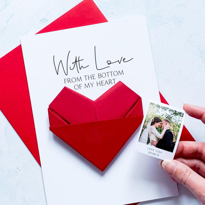Personalised Anniversary Card – Handmade Origami Heart Gift With Custom Photo